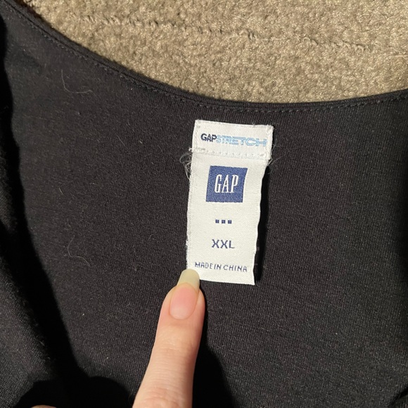 GAP Stretch Plain Solid Black Mock Wrap Wide Strap Tank Midi Dress Flowy Flares - Picture 3 of 9